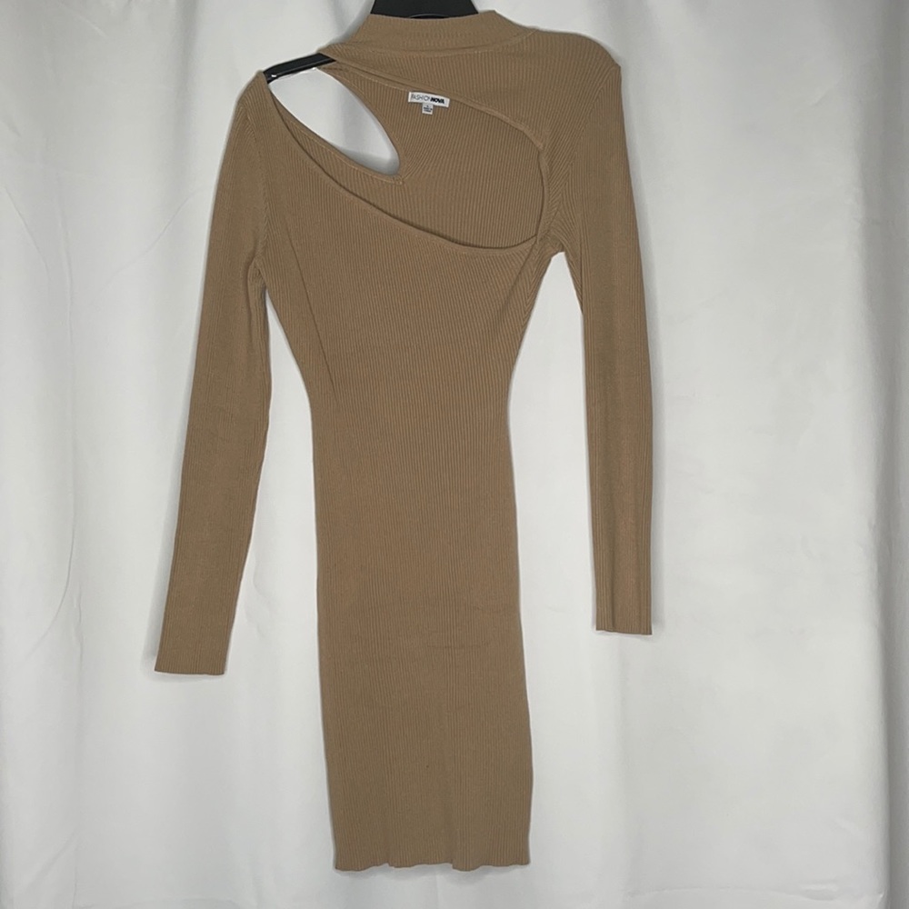 FashionNova Tan Cut Out Sweater Dress